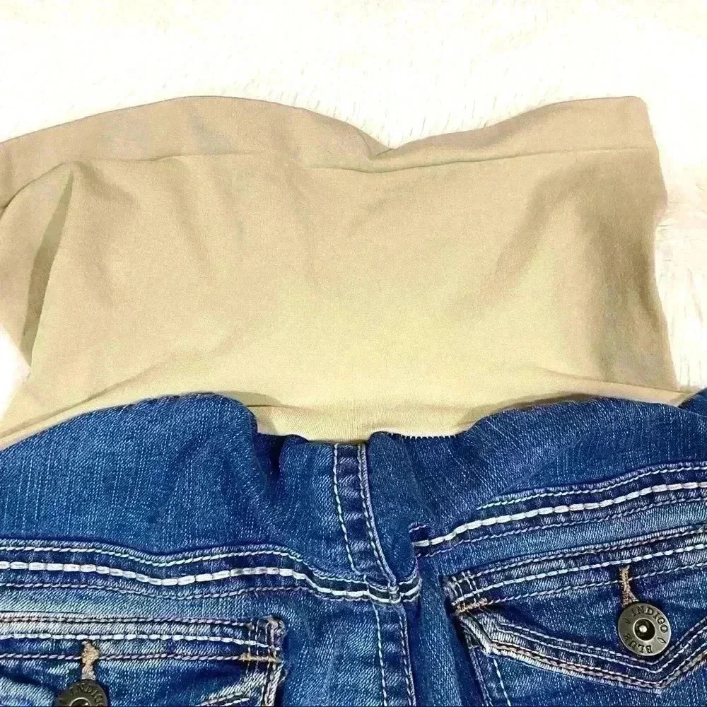Indigo Blue Secret Fit Belly Flap Picket Stretch Western Maternity Crop Jeans L - Picture 4 of 16